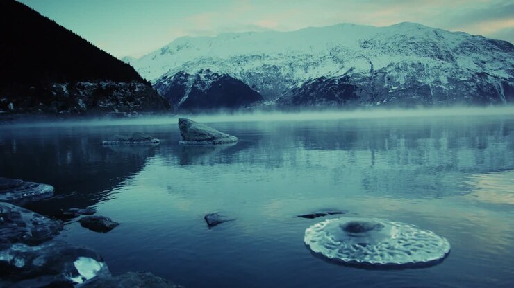 lago cerca de portage alaska en un día frío y nublado