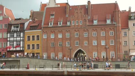 pan shot of old town area in gdansk, poland - architecture and historic buildings.