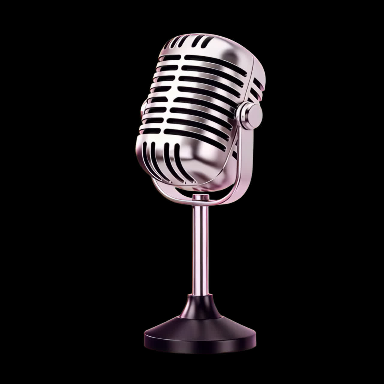 Vintage microphone animation isolated asset, transparent 4K video, alpha channel, ProRes 4444
