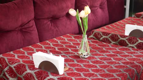 restaurant table setting with tulips