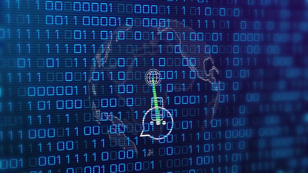 Animation of data processing over globe with icons