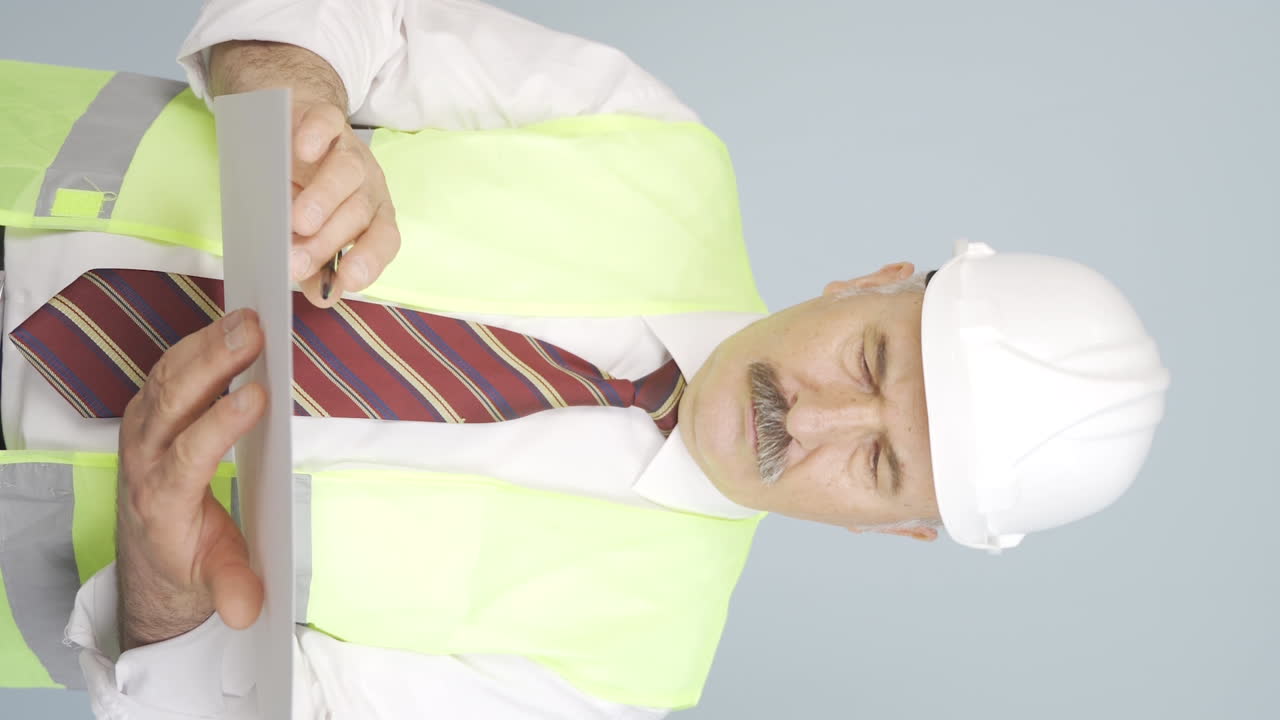 Vertical video of Old engineer who doesn't like the project.