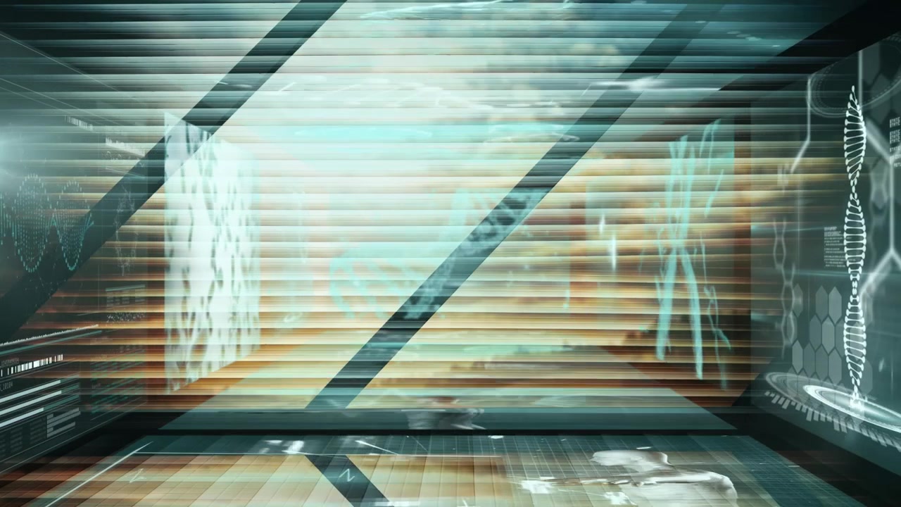 Animation of data processing on screens over geometrical shapes