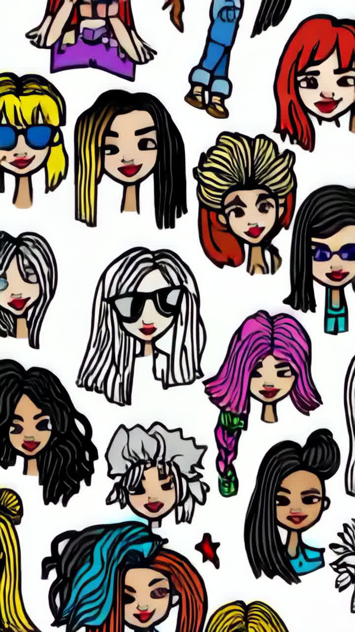 Colorful Cartoon Women's Faces Pattern