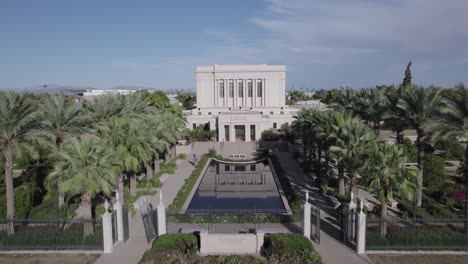 lds mormon temple in mesa with palm trees and reflection pool