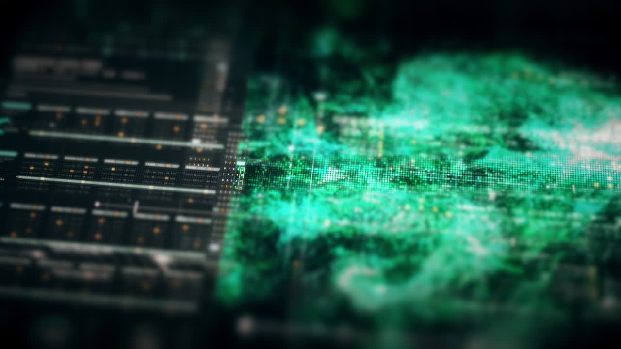 Futuristic hi-tech user interface particles head up display elements with digital data information display for background computer desktop screen