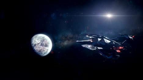 la nave espacial alienígena se detiene en su aproximación al planeta.
