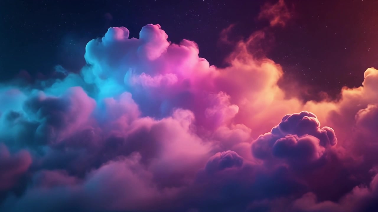 Vibrant Neon Clouds Floating in a Starry Night Sky