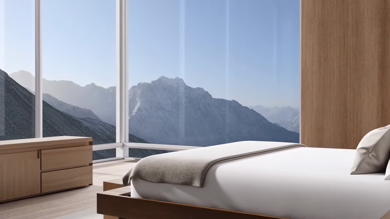 Modern Bedroom with Panoramic Mountain View