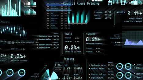 animation of financial data processing with numbers over black background