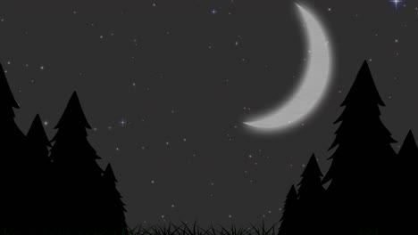 Animation-of-trees-over-moon-and-stars-on-sky-at-night