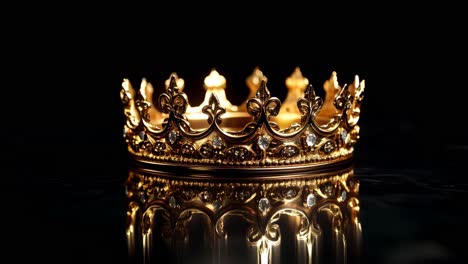 an elegant and exquisite golden crown placed beautifully on a reflective surface