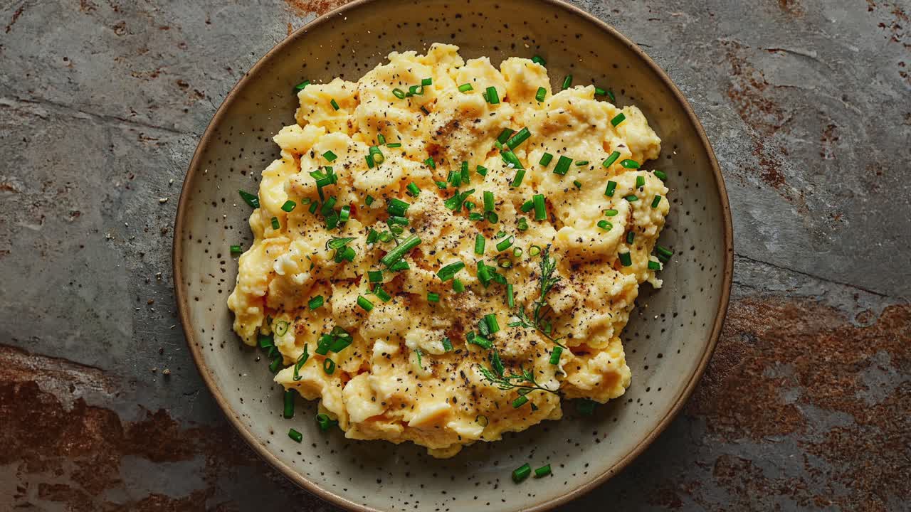 huevos revueltos con cebollas verdes y pimienta