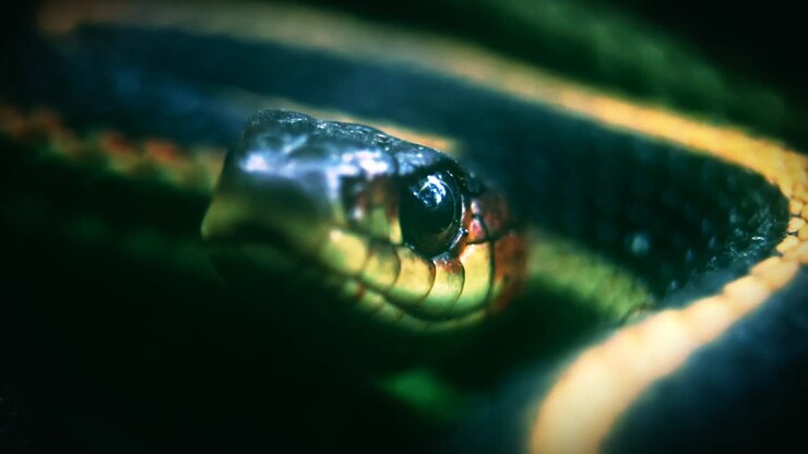 A clip about a rolled up snake in slow motion