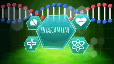 animation of quarantine text over dna strand