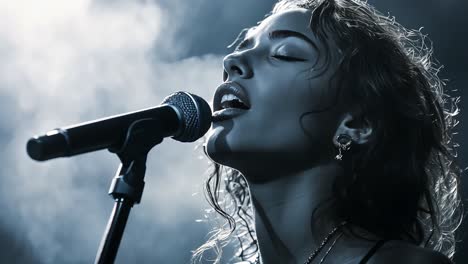 woman singing into a microphone