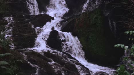 water crashing down waterfall in forest park