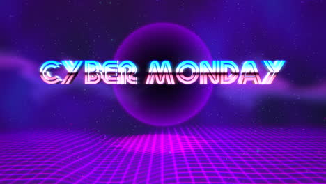 Cyber-Monday-with-neon-grid-and-disco-ball-in-dark-space