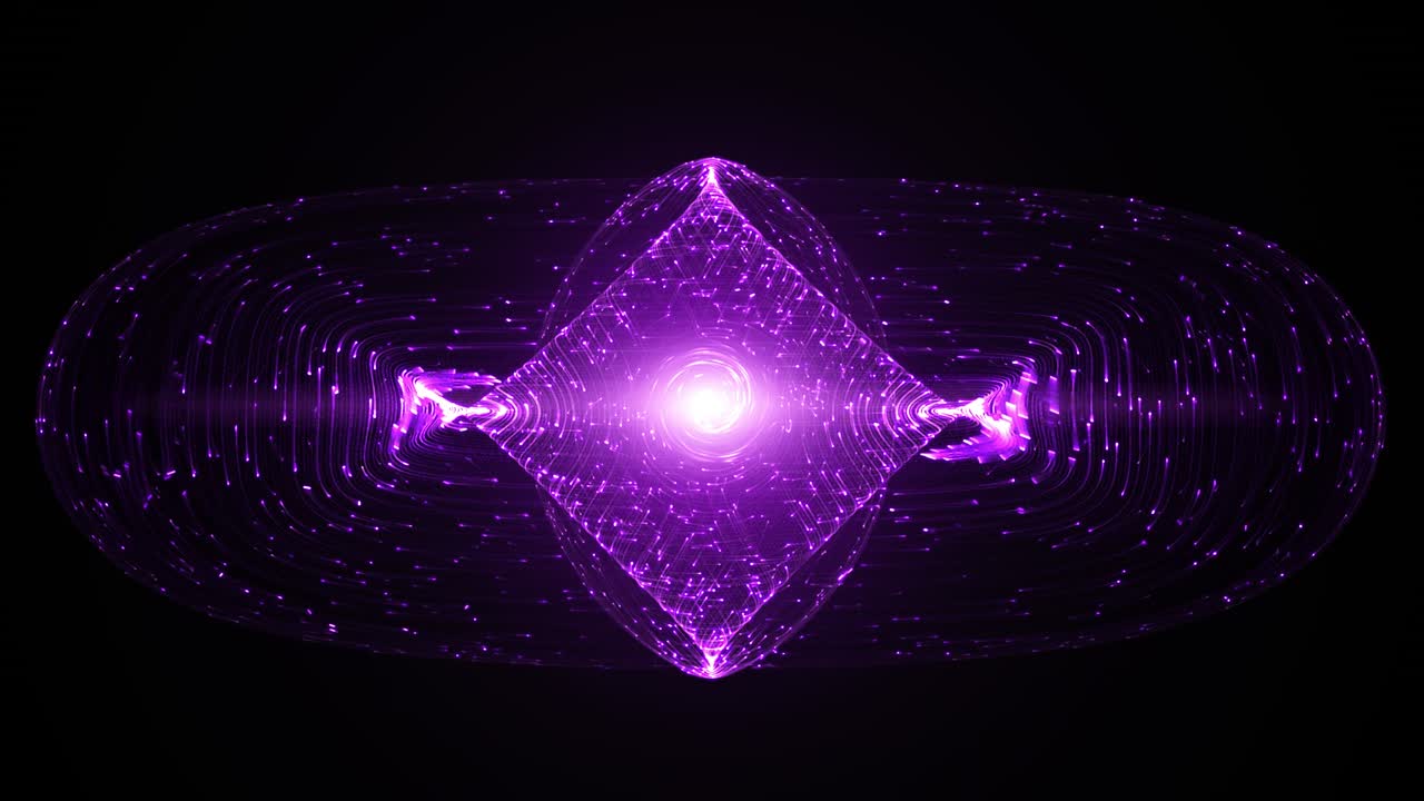 Abstract Design With Glowing Light Particles Orbiting Around A Tokamak Or Doughnut-Shaped Device. Concept  Antigravity, Magnetic Field, Singularity, Gravitational Waves And Spacetime