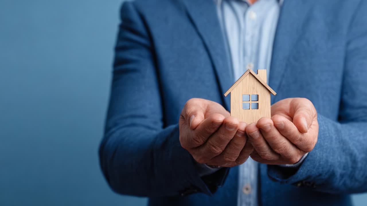 A Gentleman Holding a Small Wooden House Model in His Hands, Symbolizing Homeownership, Real Estate, and Personal Investment in a Contemporary Setting
