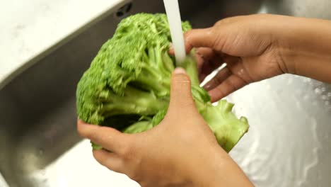 washing broccoli