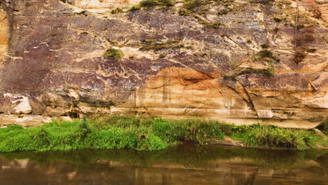 devonian limestone rock cliff preserved for over millions of years in gauja national park. erglu klintis is a national treasure and popular tourist attraction in latvia.