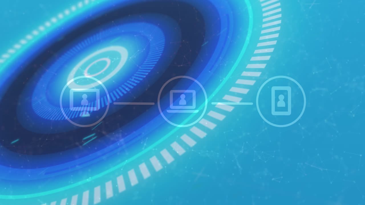 animación de escaneo de alcance azul e iconos digitales