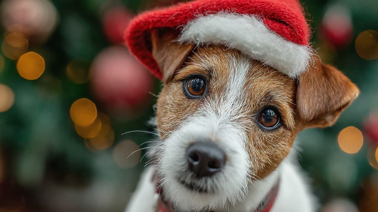 Adorable Dog in a Santa Hat: A Cheerful Christmas Scene Filled with Festive Cheer and Holiday Spirit, Capturing the Joy of Pets During the Holidays