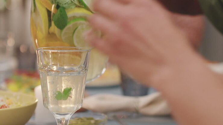 Versare limonata fresca in un bicchiere