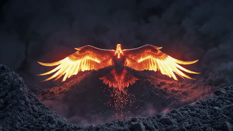 fiery phoenix ascending from volcanic landscape