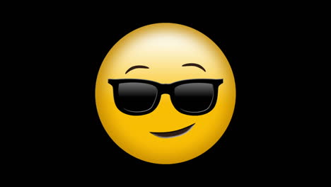 digital animation of red particles floating over face wearing sunglasses emoji on black background