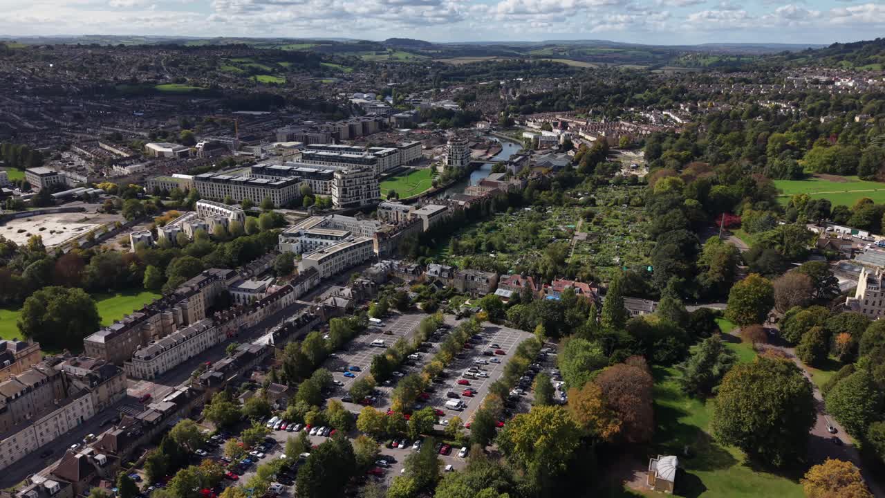 City Centre drone shot of Bath, England