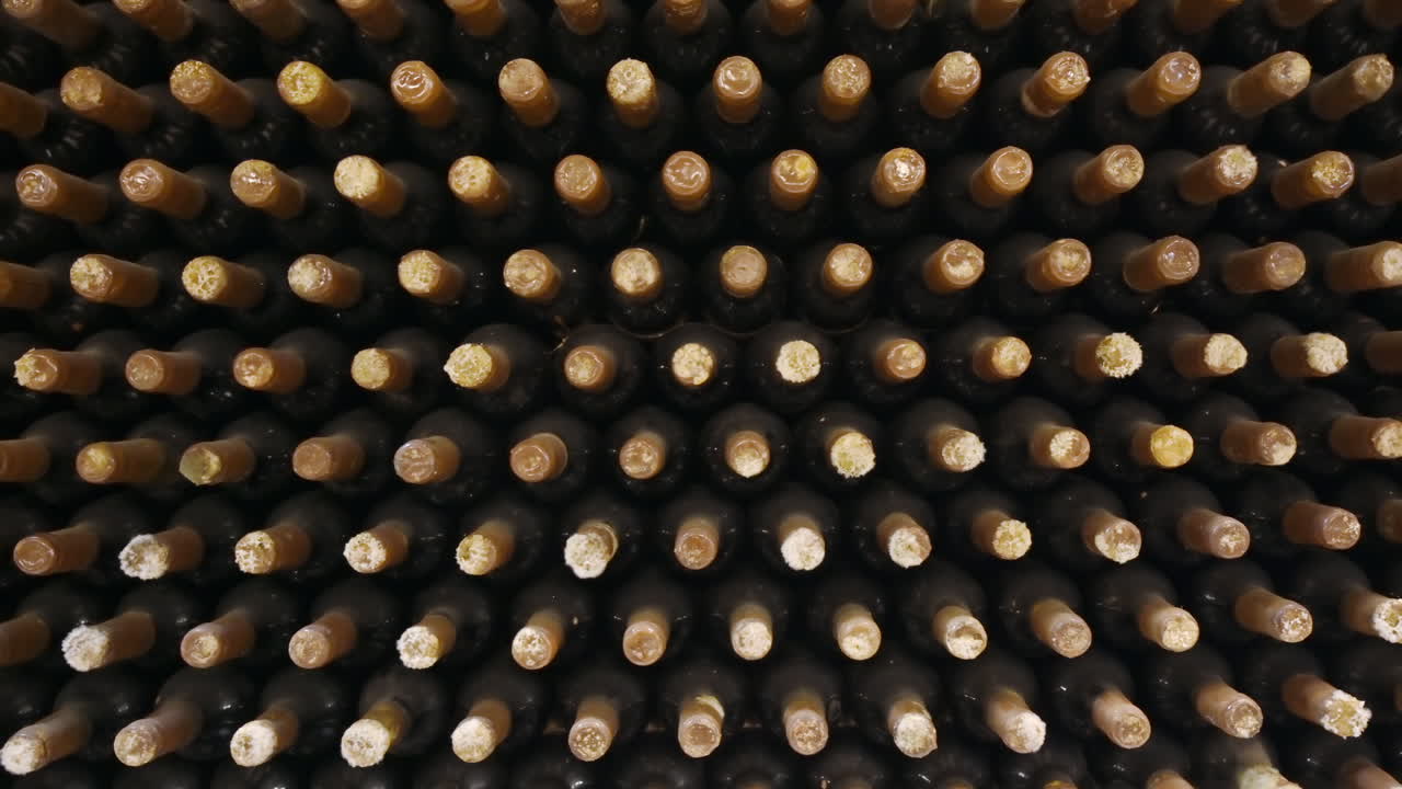 Wine bottles in a winery cellar