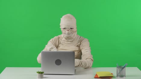 green screen isolated chroma key video capturing a mummy dancing and singing actively into the - green screen isolated chroma key video capturing a mummy dancing and singing actively into the microphone. haloween holidays. mock up, workspace for your promotion clip or advertisement