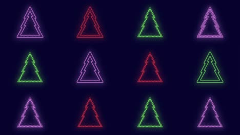 Neon-colorful-Christmas-trees-pattern-on-black-gradient