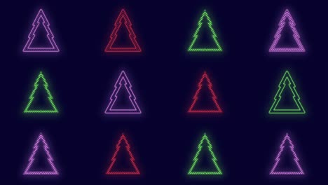 neon colorful christmas trees pattern on black gradient