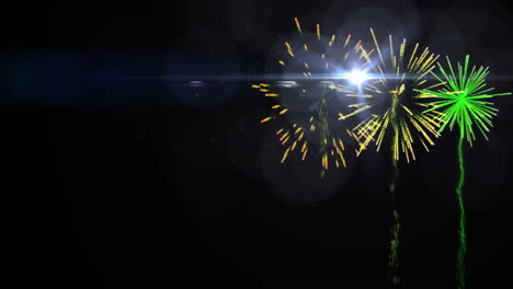 fireworks animation with colorful bursts and light flares on dark background