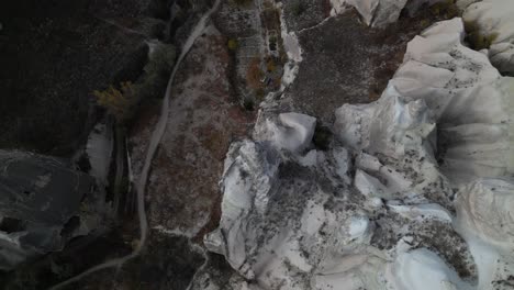 Overhead-View-Of-Rock-Formation-On-The-Heritage-Site-In-Cappadocia,-Central-Turkey