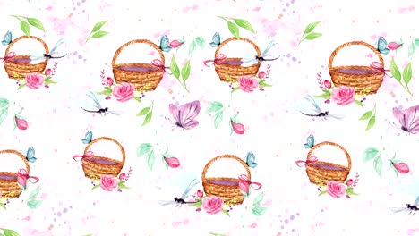 abstract background with hand drawn watercolor cats and flowers. seamless looping 4k footage.