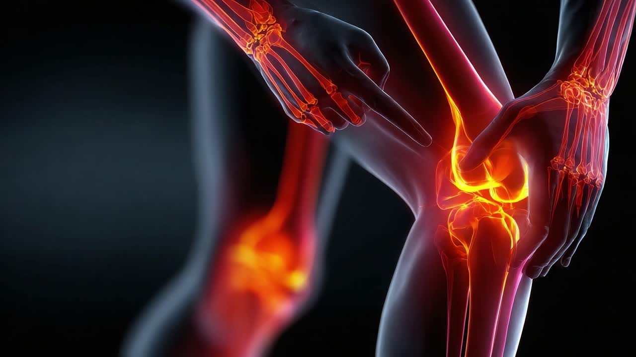 Detailed Visualization of Knee Joint Health, Highlighting Pain Points and Anatomy through Modern 3D Graphics for Educational and Informative Purposes
