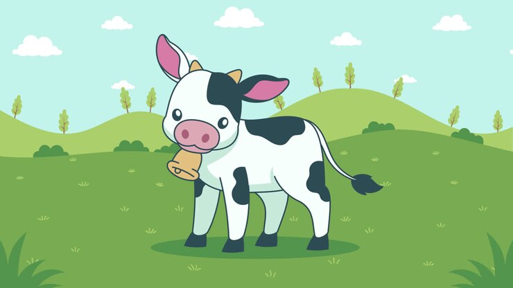 Cute Cartoon Cow in a Field
