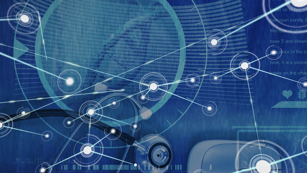 dna 줄이 회전하는 연결 네트워크의 애니메이션