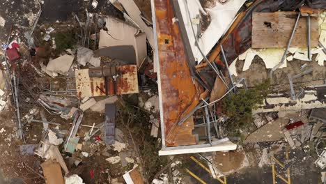 an aerial viewpoint of a total damage of the residential building