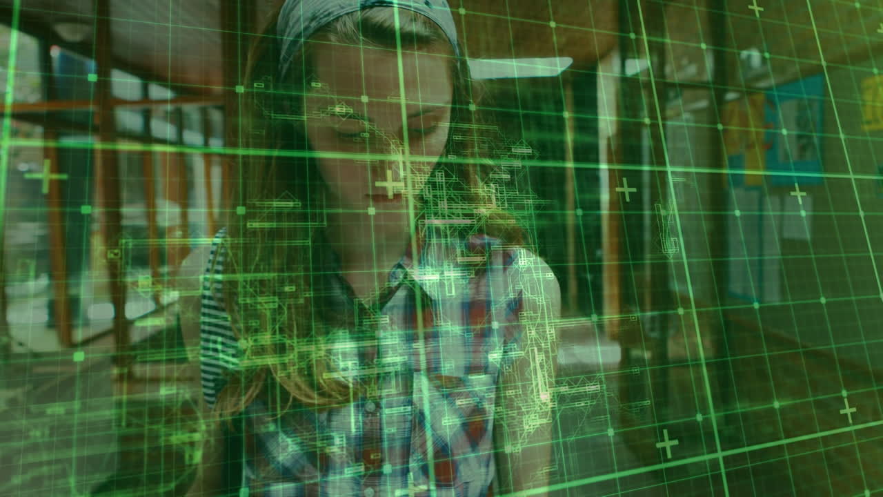 animación de procesamiento de datos sobre estudiante caucásica libro de lectura