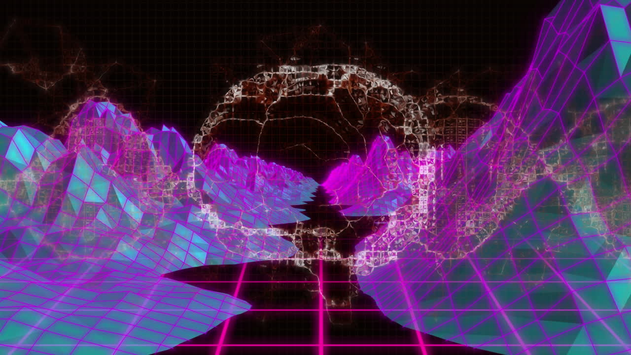 animación de cerebro digital sobre montañas digitales en fondo negro