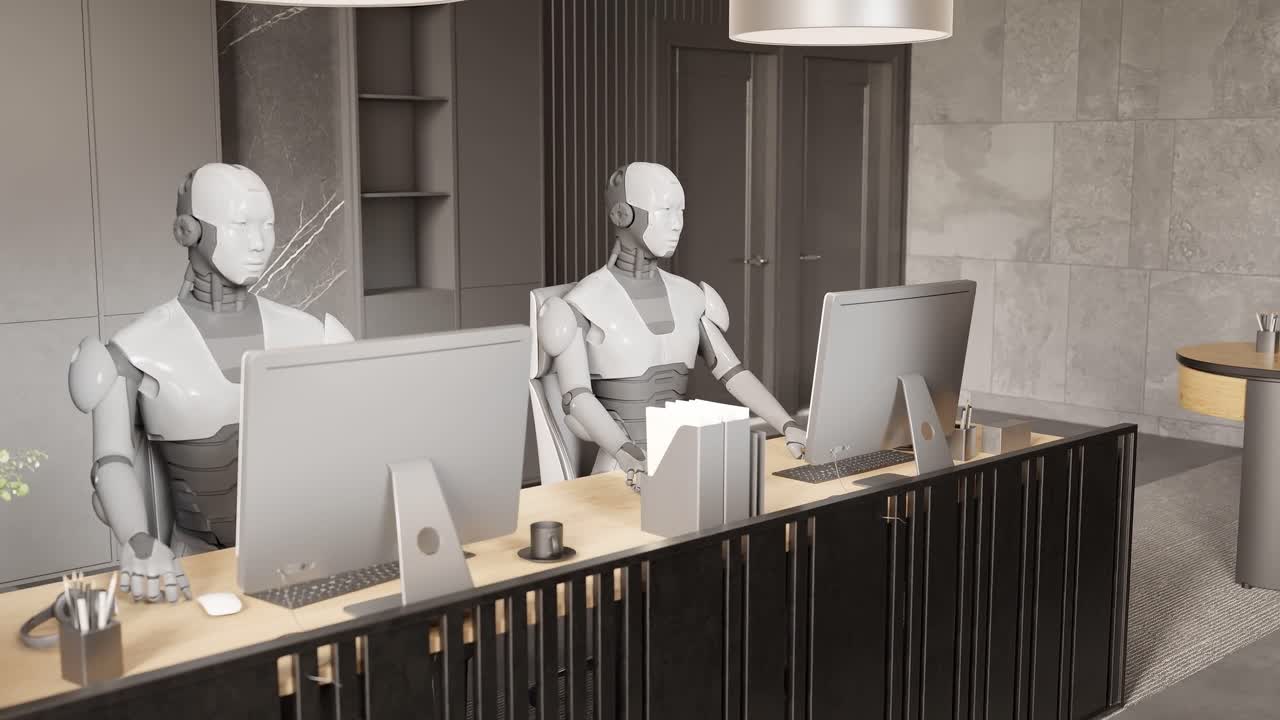 Premium stock video - Couple colleague of futuristic robot humanoid ...