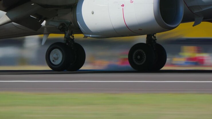 Aereo di linea in atterraggio su pista aeroportuale