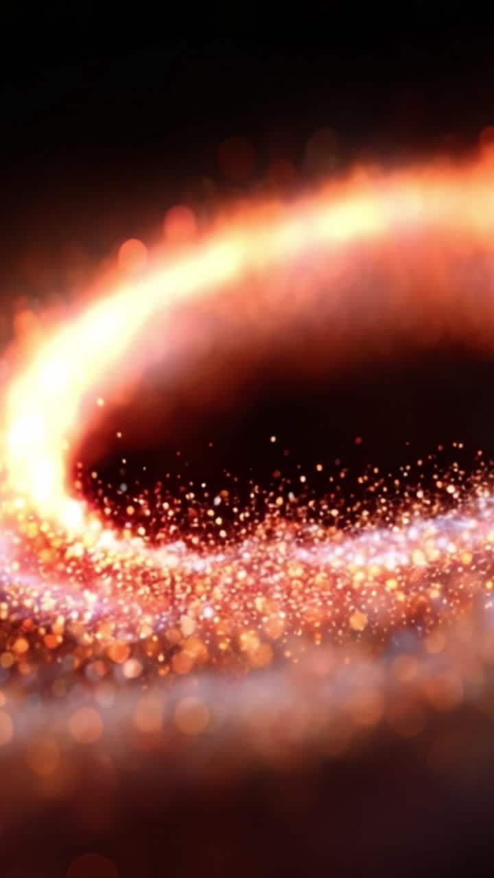 Un vortice ipnotizzante di particelle dorate che luccicano su uno sfondo scuro, incarnando le meraviglie dell'energia cosmica e la bellezza della luce in movimento.