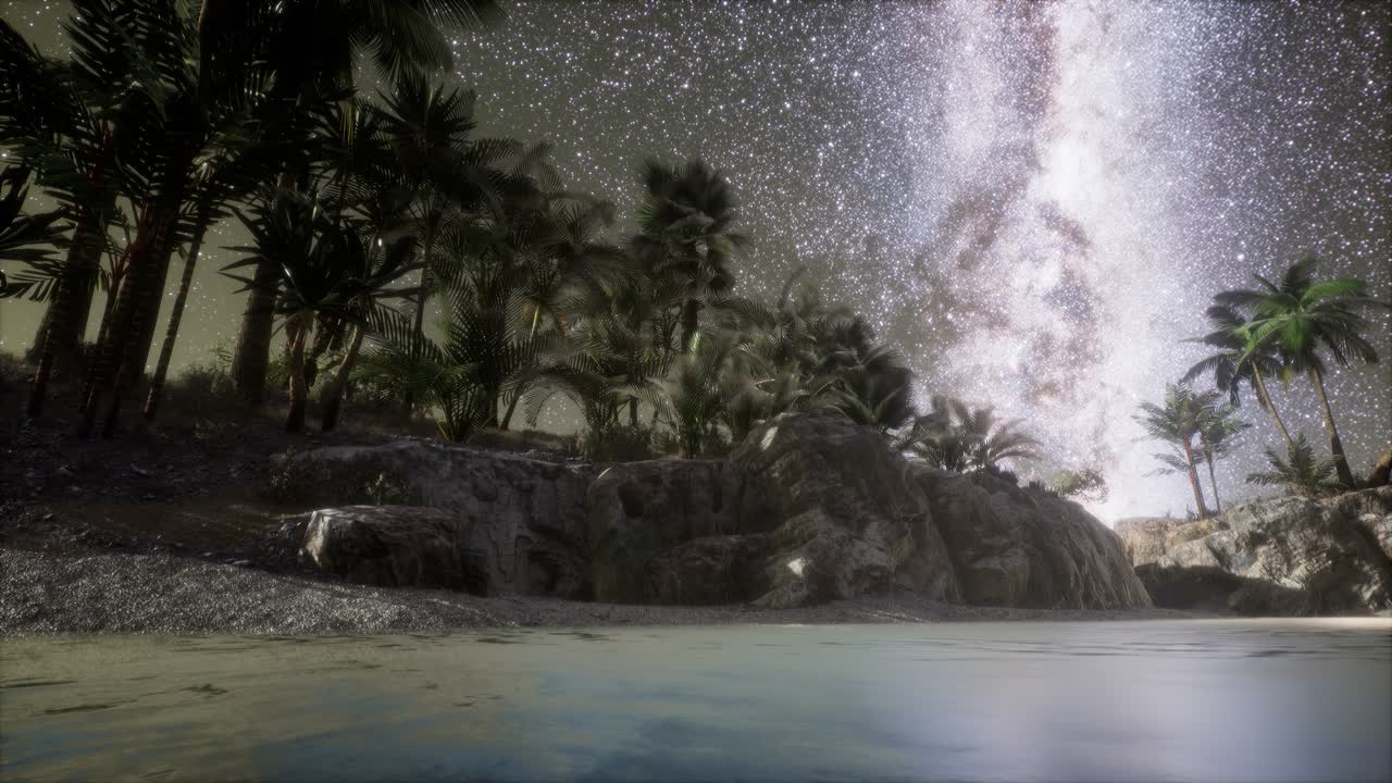 Beautiful fantasy tropical beach with Milky Way star in night skies