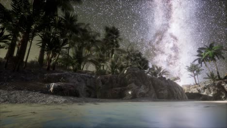 Hermosa-Playa-Tropical-De-Fantasía-Con-Estrella-De-La-Vía-Láctea-En-El-Cielo-Nocturno